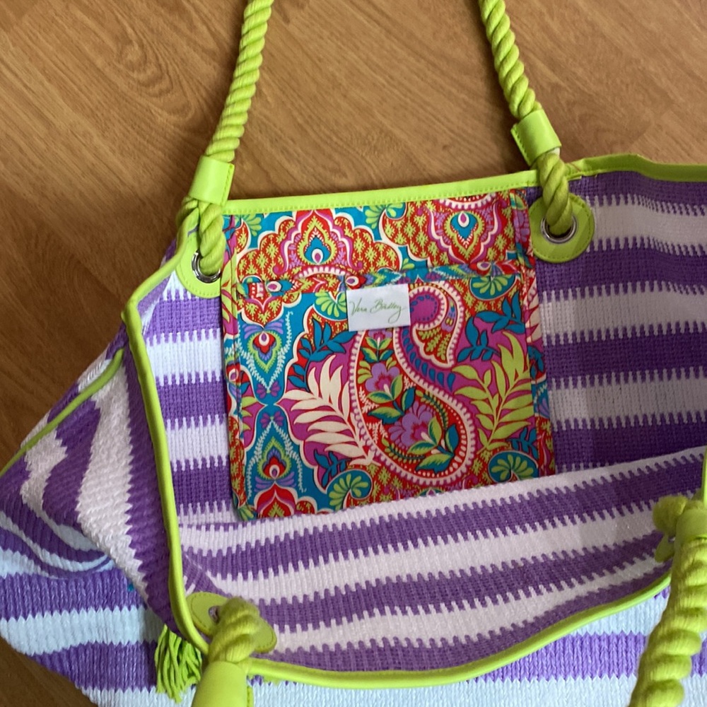 Vera Bradley Striped Tote Lilac Stripe 15953-640 - Picture 4 of 12
